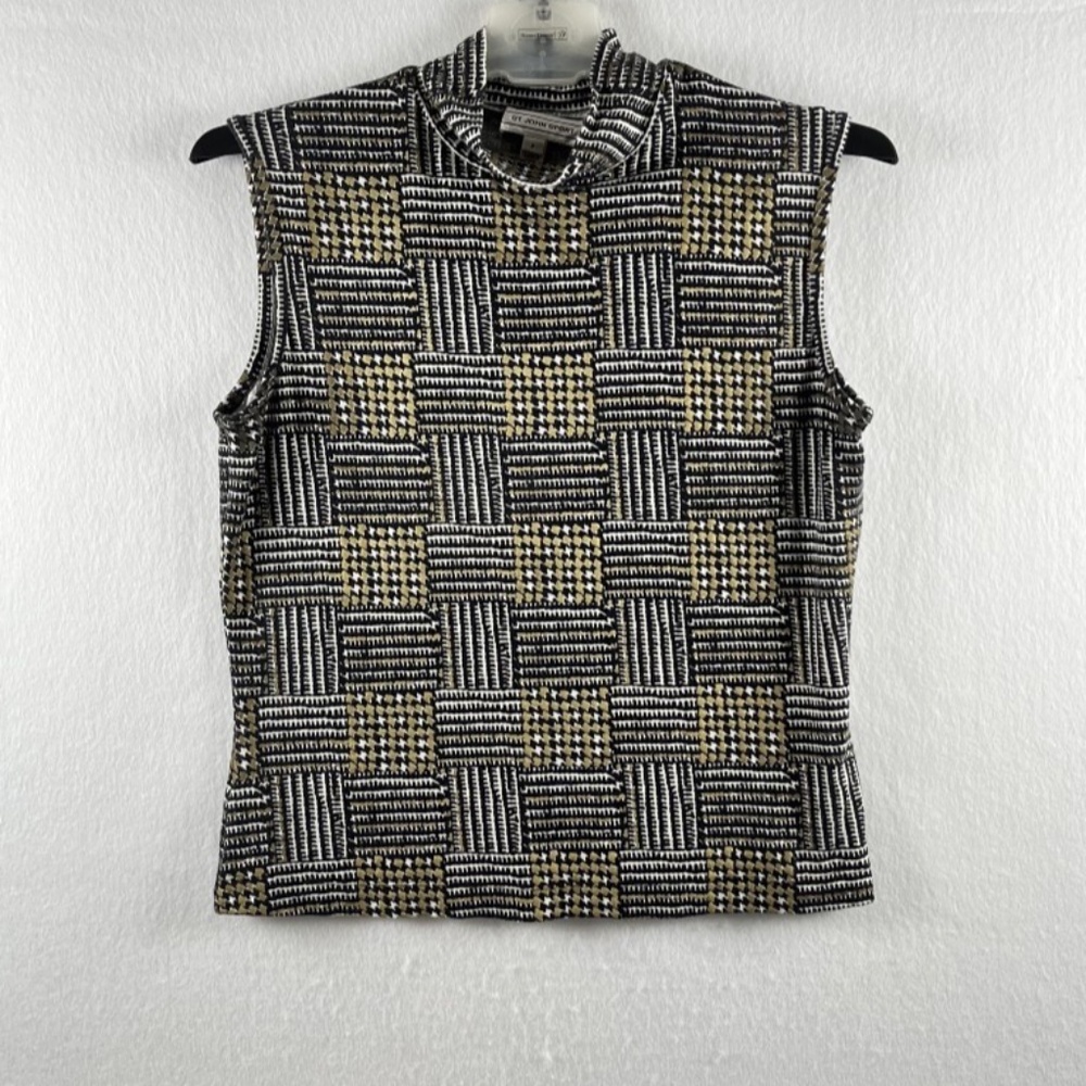 St John's Sport Mock Neck Crop Top Sleeveless Black/Gold Size Small Golf